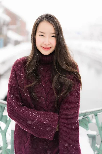 Belle Jeune Femme Asiatique Sourire Heureux Avec Voyage Canal Otaru — Photo