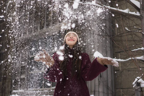 Schöne Junge Asiatische Frau Lächelt Glücklich Mit Reisen Schnee Winter — Stockfoto