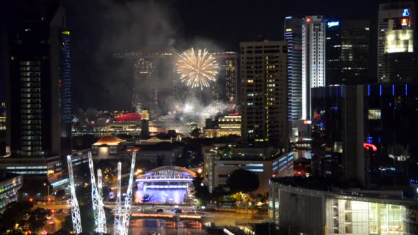 Piękne Fajerwerki Pobliżu Marina Bay Mieście Singapur — Wideo stockowe