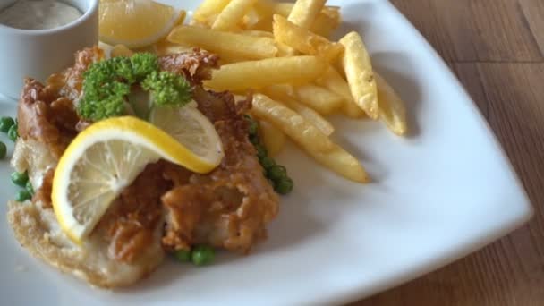 Close Footage French Fries Meat Plate — Stock Video