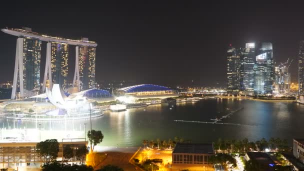 Szenische Zeitraffer Aufnahmen Moderner Gebäude Der Stadt Singapore Bei Nacht — Stockvideo