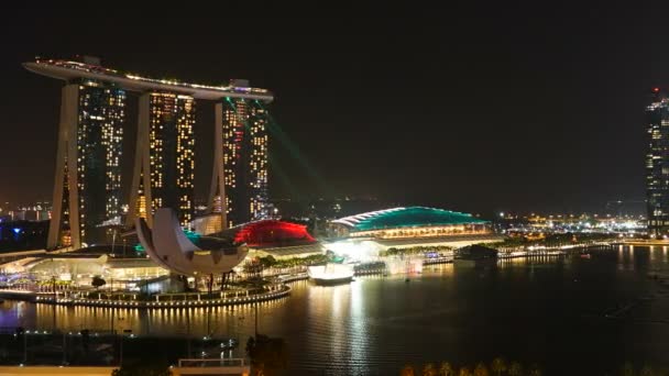 Scenisk Tidsfördröjning Bilder Moderna Byggnader Singapore City Natten — Stockvideo
