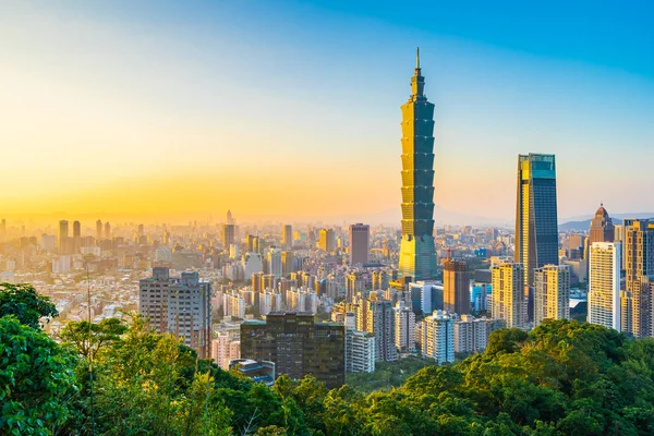 Güzel Manzara Cityscape Taipei 101 Bina Günbatımı Zaman Şehir Manzarası — Stok fotoğraf