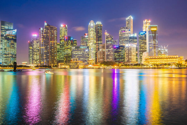 Singapore - 18 Jan 2019 : Beautiful architecture building landmark exterior in the city skyline at twilight and night time