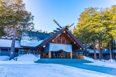 Kış sezonu Japonya Sapporo City karda Hokkaido tapınak tapınak bina güzel mimari