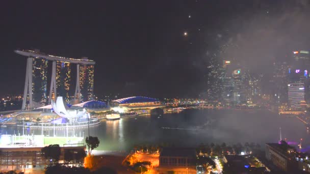 Vackra Fyrverkerier Nära Marina Bay Singapore City — Stockvideo