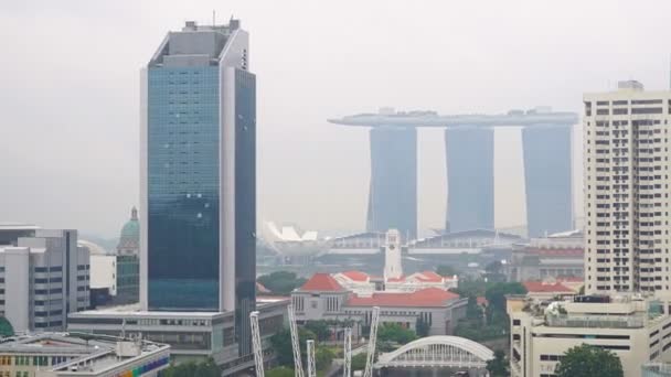 Imágenes Aéreas Edificios Modernos Alrededor Bahía Marina Ciudad Singapur — Vídeos de Stock