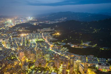 Taipei şehir manzarası geceleri Tayvan'da bina güzel mimari