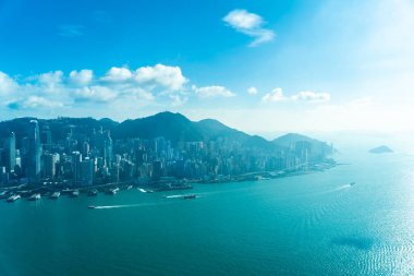 Hong kong şehir manzarası ile mavi gökyüzü arka plan dış cityscape bina güzel mimari