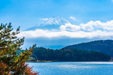 Dağ fuji akçaağaç yaprağı ağaç göl sonbahar sezonu ile güzel manzara