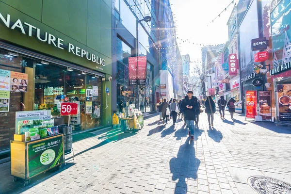 Seul Coréia Sul Dezembro 2018 Myeong Dong Mercado Lugar Popular — Fotografia de Stock