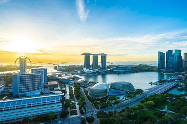 Singapur Şehir Manzarası Içinde Dış Cityscape Gündoğumu Zaman Bina Güzel — Stok fotoğraf