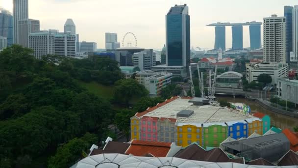 Imágenes Aéreas Edificios Modernos Alrededor Bahía Marina Ciudad Singapur — Vídeos de Stock