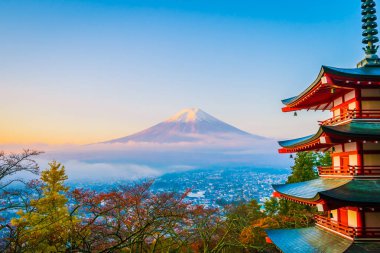 Dağ fuji chureito pagoda ile güzel manzara