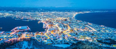 Beautiful landscape and cityscape from Mountain Hakodate for loo clipart