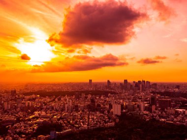 Tokyo 'nun etrafındaki mimari ve binaların güzel hava manzarası 