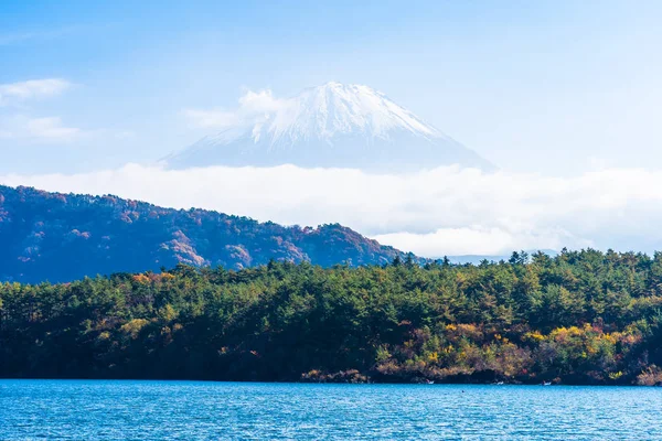 Beautiful landscape of mountain fuji with maple leaf tree around — Stock Photo, Image