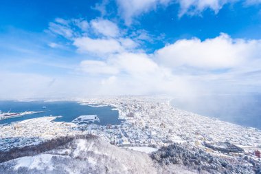 Güzel manzara ve tuvalet için dağ Hakodate üzerinden cityscape