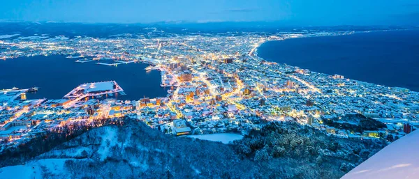 Prachtig landschap en stadsbeeld van berg Hakodate voor loo — Stockfoto