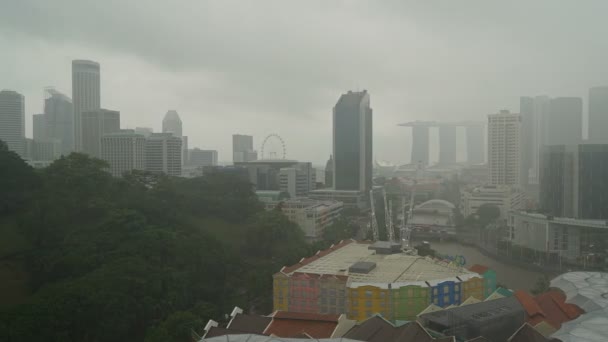 Imágenes Aéreas Edificios Modernos Alrededor Bahía Marina Ciudad Singapur — Vídeos de Stock