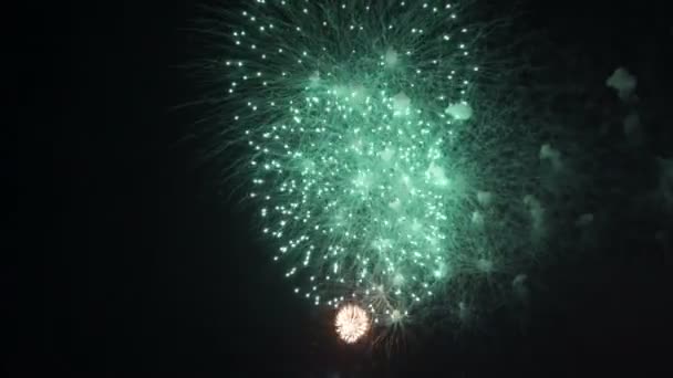 Imagens Perto Fogos Artifício Explodindo Céu Noturno — Vídeo de Stock