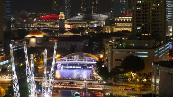 Sceniczny Film Upływ Czasu Nowoczesnych Budynków Singapurze Miasta Nocy — Wideo stockowe