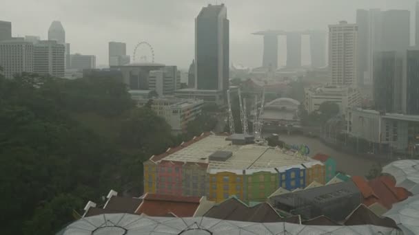 Imágenes Aéreas Edificios Modernos Alrededor Bahía Marina Ciudad Singapur — Vídeos de Stock