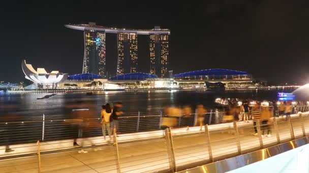 Мальовничі Строки Зйомки Сучасних Будівель Сінгапурі Місті Вночі — стокове відео