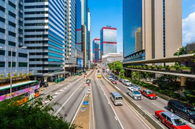 Hong kong şehir manzarası ile mavi gökyüzü arka plan dış cityscape bina güzel mimari