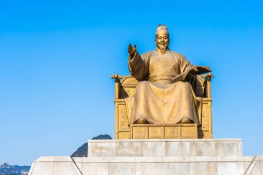 Güzel heykel Kral Sejong Seoul City Güney Kore