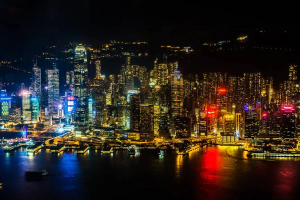 Beautiful Architecture Building Exterior Cityscape Hong Kong City Skyline Night — Stock Photo, Image