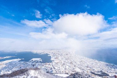 Güzel manzara ve tuvalet için dağ Hakodate üzerinden cityscape
