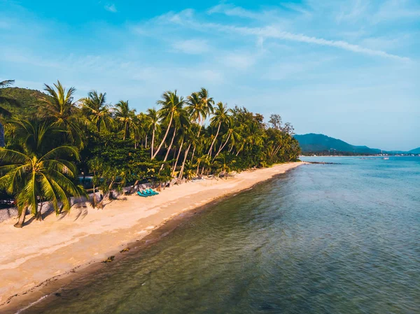 Aerial view of beautiful tropical beach and sea with trees on is — Stock Photo, Image