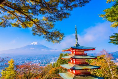 Dağ fuji chureito pagoda ile güzel manzara