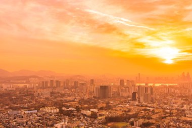 Güzel manzara ve Seoul city cityscape