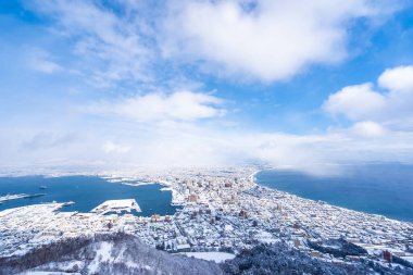 Güzel manzara ve tuvalet için dağ Hakodate üzerinden cityscape