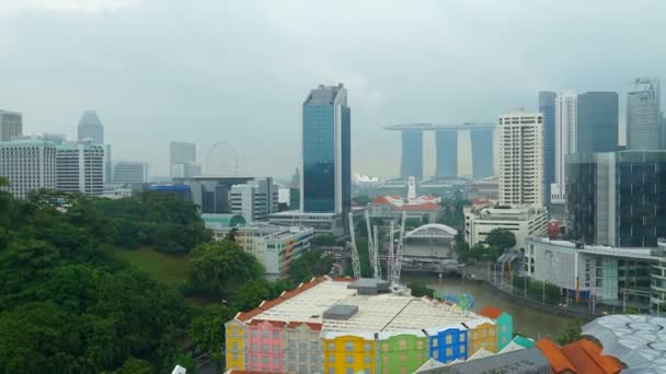 Imágenes Aéreas Edificios Modernos Alrededor Bahía Marina Ciudad Singapur — Vídeos de Stock