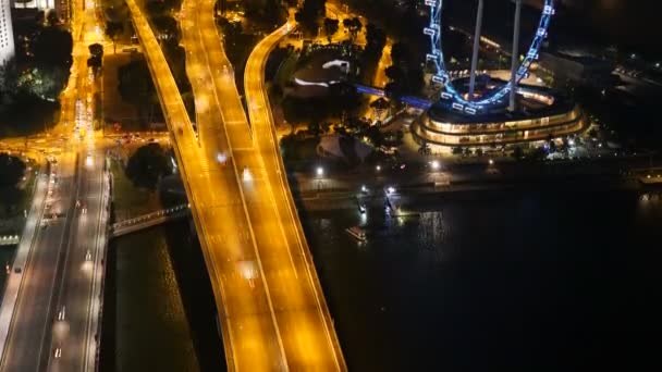 Pemandangan Waktu Rekaman Selang Bangunan Modern Kota Singapura Pada Malam — Stok Video