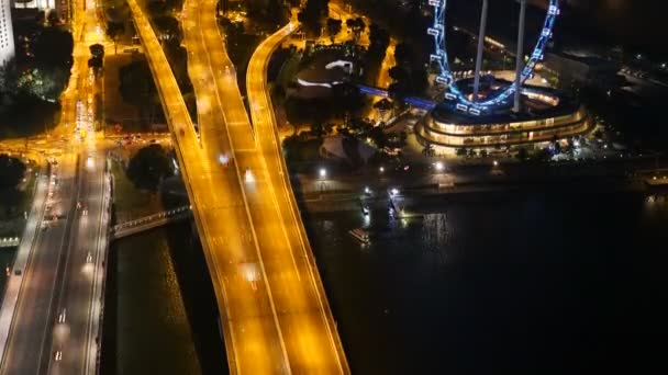 Scenisk Tidsfördröjning Bilder Moderna Byggnader Singapore City Natten — Stockvideo