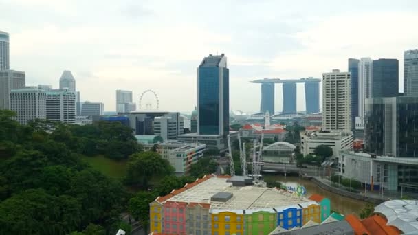 Imágenes Aéreas Edificios Modernos Alrededor Bahía Marina Ciudad Singapur — Vídeos de Stock