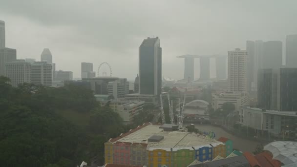 Imágenes Aéreas Edificios Modernos Alrededor Bahía Marina Ciudad Singapur — Vídeos de Stock