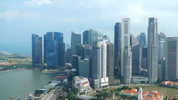 Imágenes Aéreas Edificios Modernos Alrededor Bahía Marina Ciudad Singapur — Vídeos de Stock