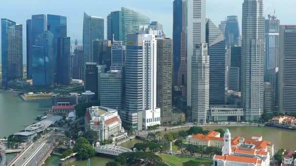 Zdjęcia Lotnicze Nowoczesnych Budynków Wokół Zatoki Marina Singapurze Miasta — Wideo stockowe