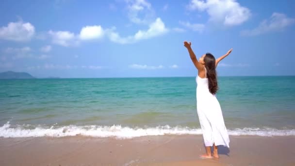 해변에 아름다운 아시아인젊은 여성의 — 비디오