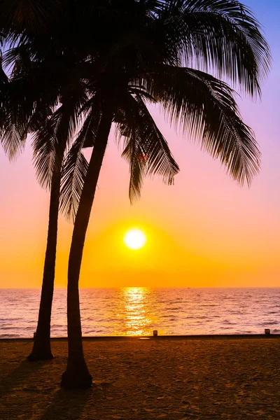 Schöne Silhouette Kokospalme am Himmel Near Meer Ozean sein — Stockfoto