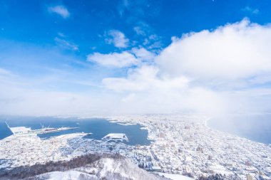 Güzel manzara ve tuvalet için dağ Hakodate üzerinden cityscape