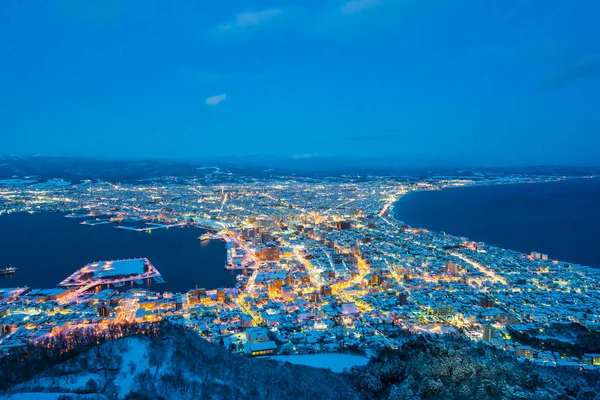 Prachtig landschap en stadsbeeld van berg Hakodate voor loo — Stockfoto