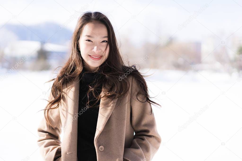 Portrait Young Beautiful asian woman smile happy travel and enjo