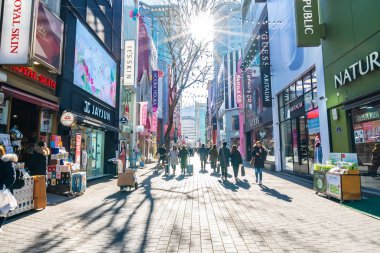 Seoul, Güney Kore 10 Aralık 2018: Myeong dong pazarı 