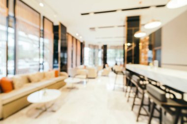 Özet olarak, arka plan için soyut bulanık ve odaksız otel ve lobi iç mekanı